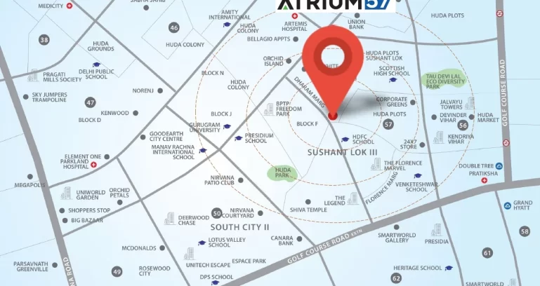 M3m-atrium-57-gurgaon-location-map